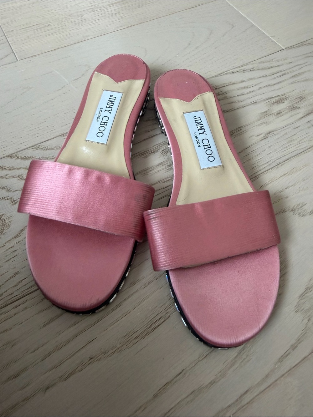 Jimmy Choo Rose Pink Satin Slide Mules